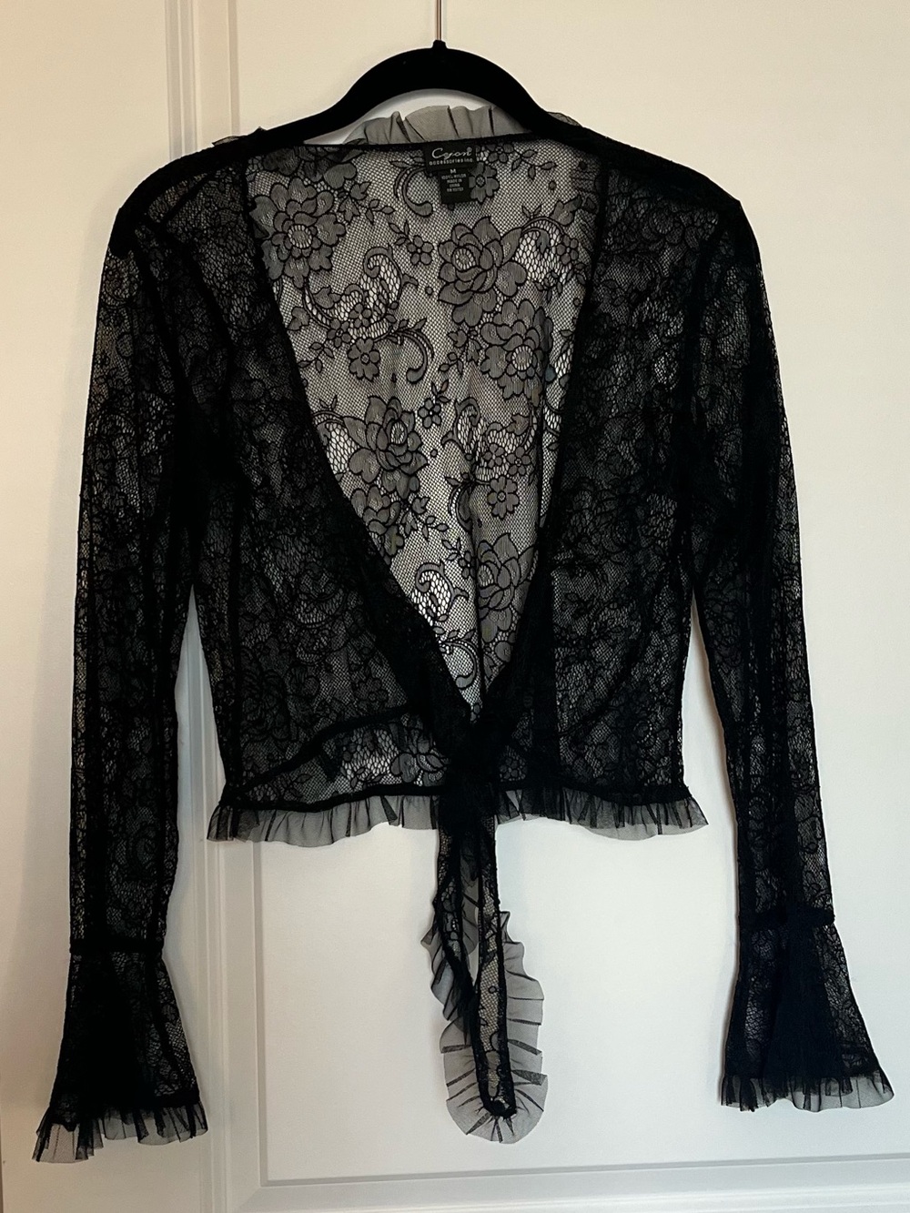 Sheer Black Lace Tie-Front Top